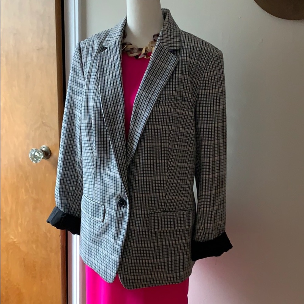 Target A New Day Black, Blue, Pink, White Plaid Blazer